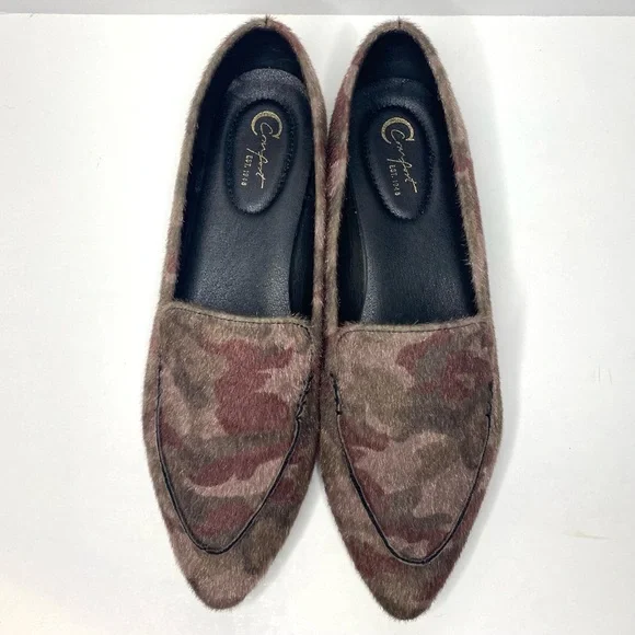 Cato Fashions Faux Calf Hair Point Toe Camo Flats